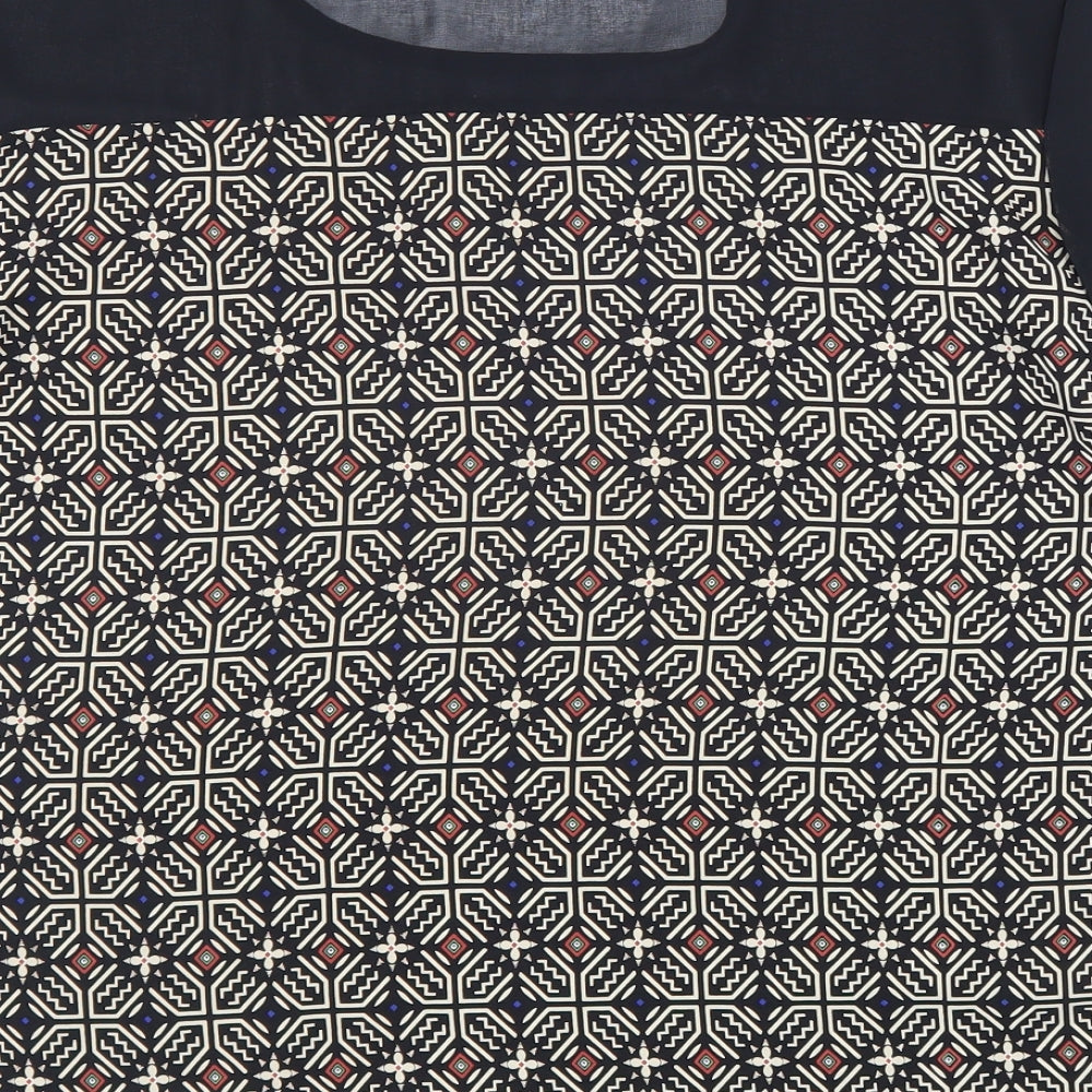 W5 Womens Black Geometric Polyester Basic Blouse Size S Boat Neck - Chiffon Detail