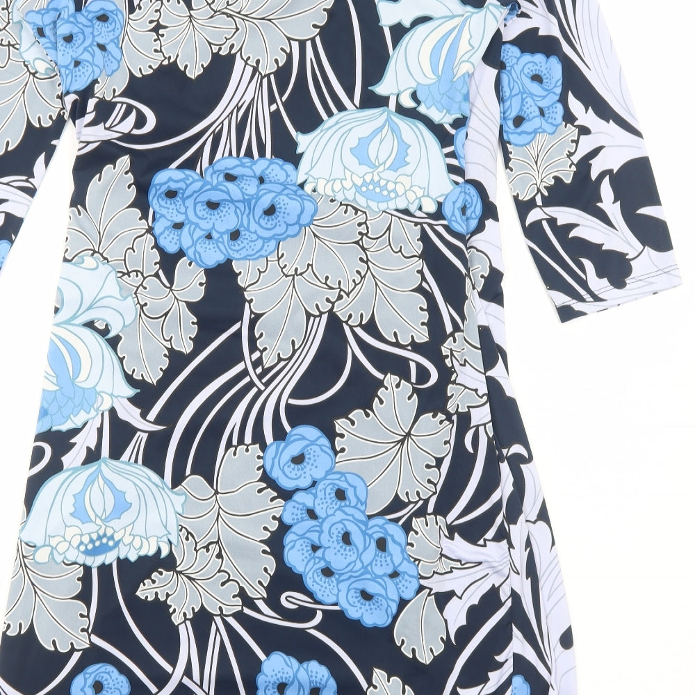 Marisa&Mare Womens Blue Geometric Polyester A-Line Size XL V-Neck Pullover