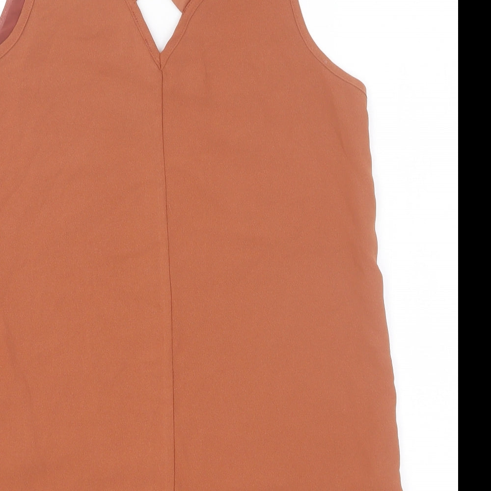 River Island Womens Orange Polyester Basic Tank Size 8 V-Neck - Cross Back Strap Detail