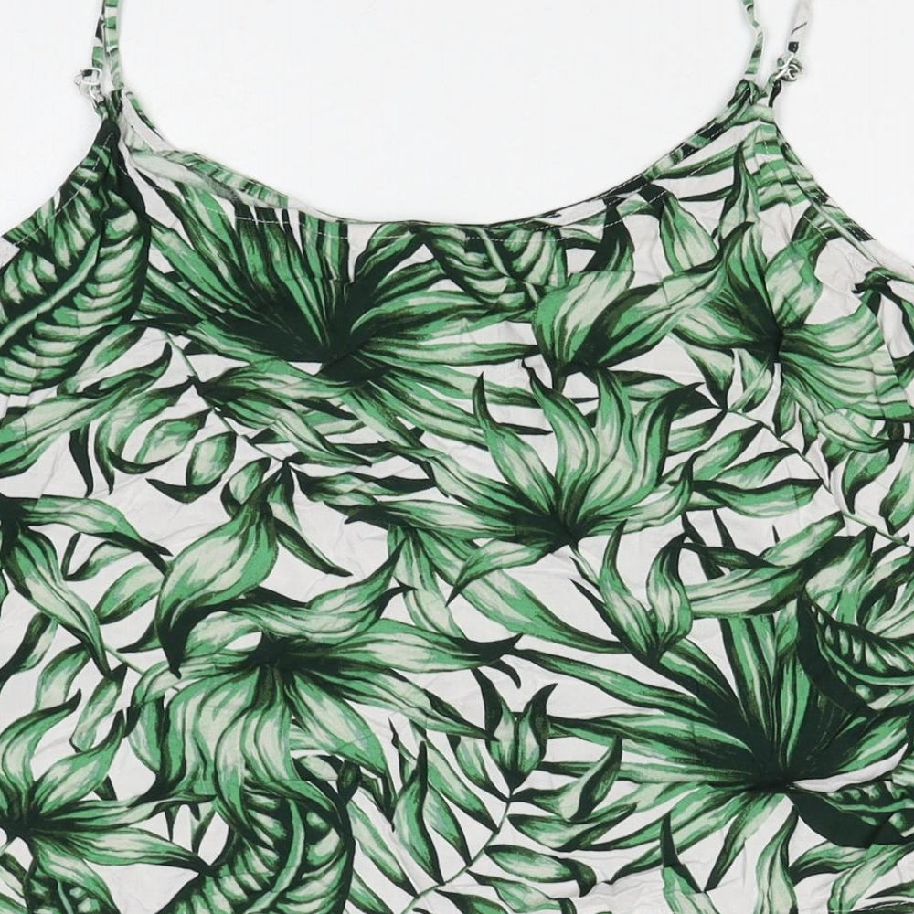 Divided Womens Green Geometric Viscose Basic Tank Size 14 Round Neck