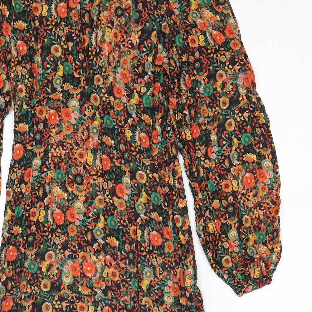 H&M Womens Multicoloured Floral Viscose A-Line Size 6 Round Neck Button