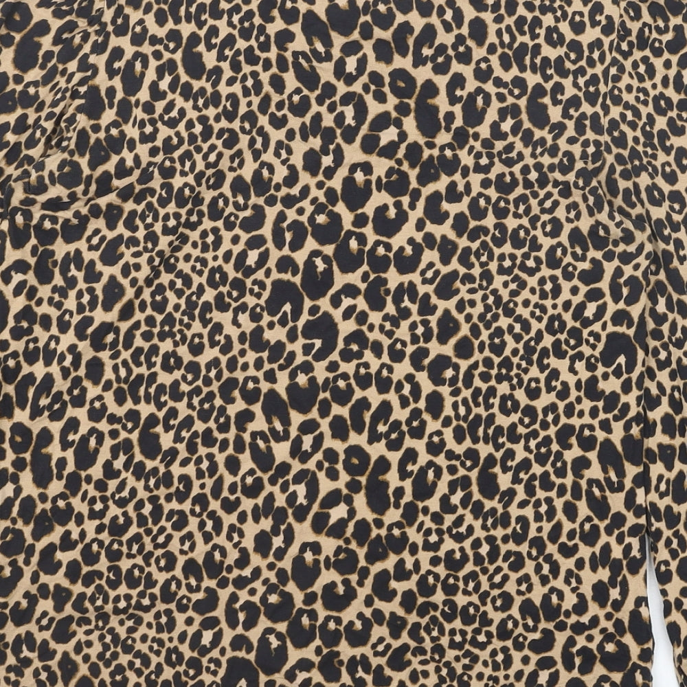 NEXT Womens Black Animal Print Viscose Basic Blouse Size 8 Scoop Neck - Leopard Print