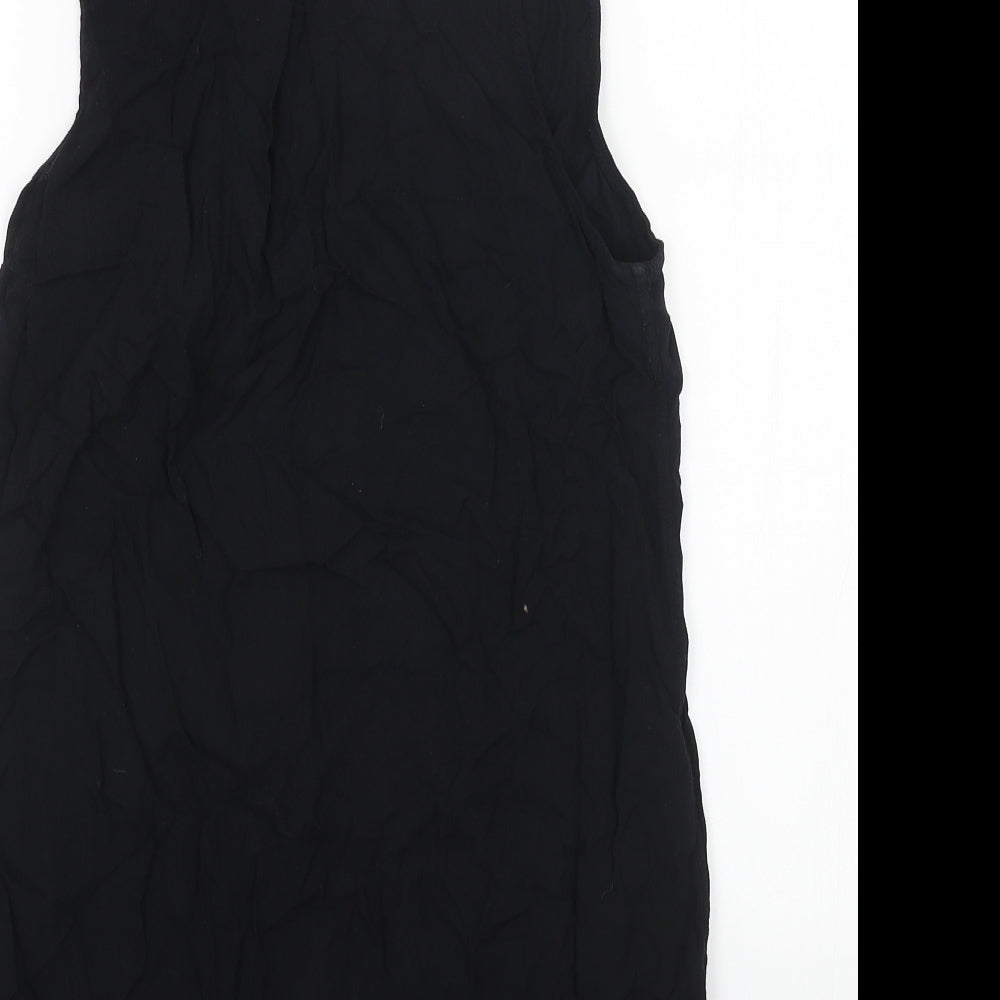 H&M Womens Black Viscose Basic Button-Up Size 8 Collared