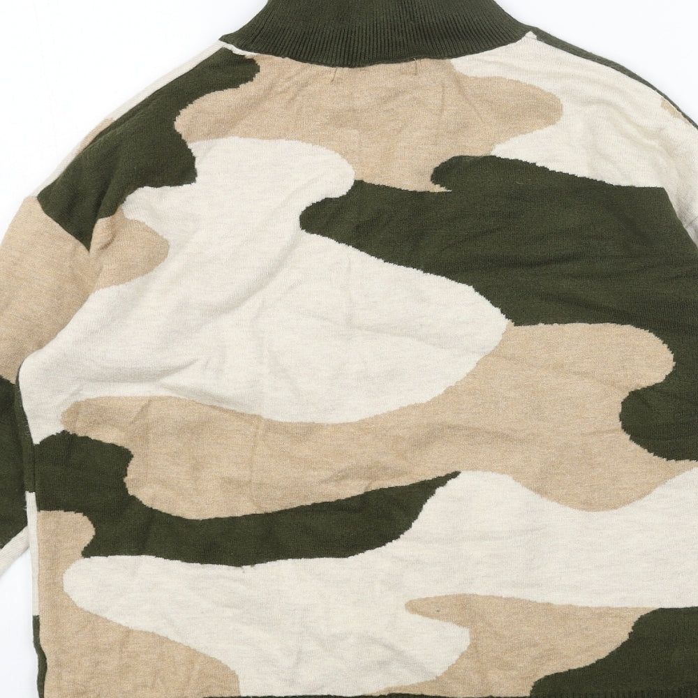 Marks & Spencer Womens Beige High Neck Camouflage Viscose Pullover Jumper Size S