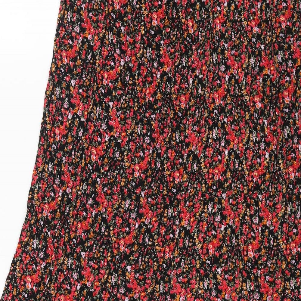 Preworn Womens Red Floral Viscose Swing Skirt Size XL Drawstring