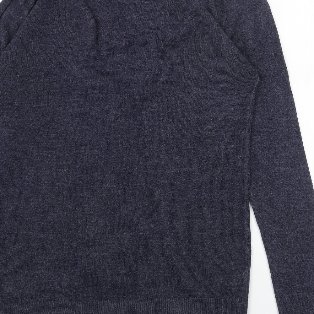 Easy Womens Blue V-Neck Acrylic Cardigan Jumper Size S