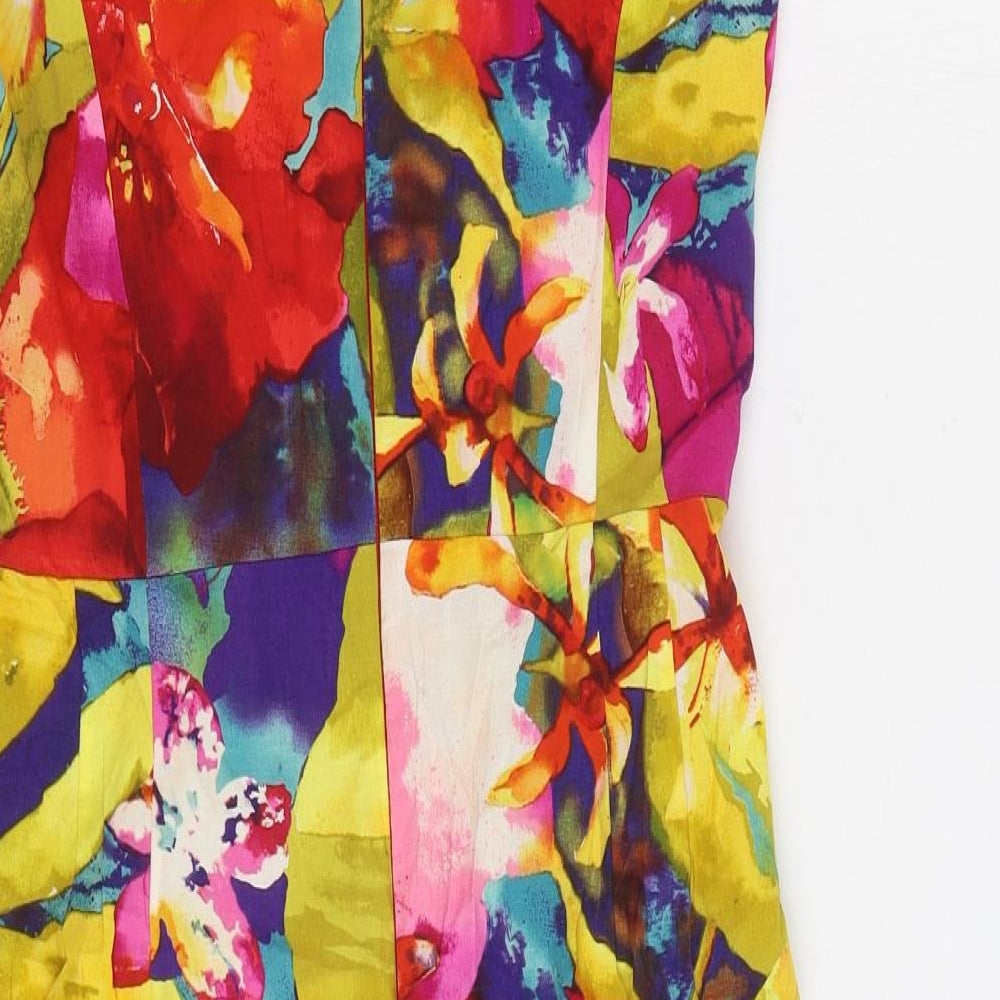 Scarlett Womens Multicoloured Floral Cotton A-Line Size 8 Square Neck Zip
