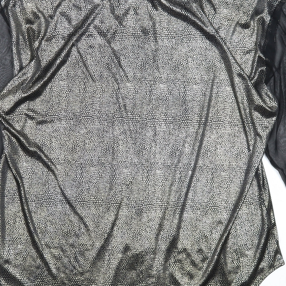 LANY Womens Black Geometric Viscose Basic Button-Up Size S V-Neck