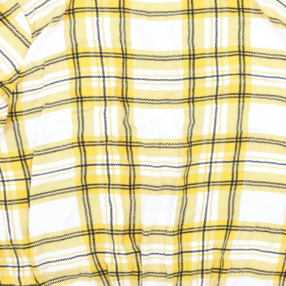 Select Womens Yellow Plaid Polyester Basic Blouse Size 16 V-Neck - Elastic Hem