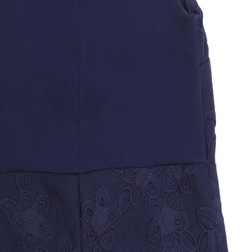 Warehouse Womens Blue Geometric Polyester A-Line Size 12 Round Neck Zip