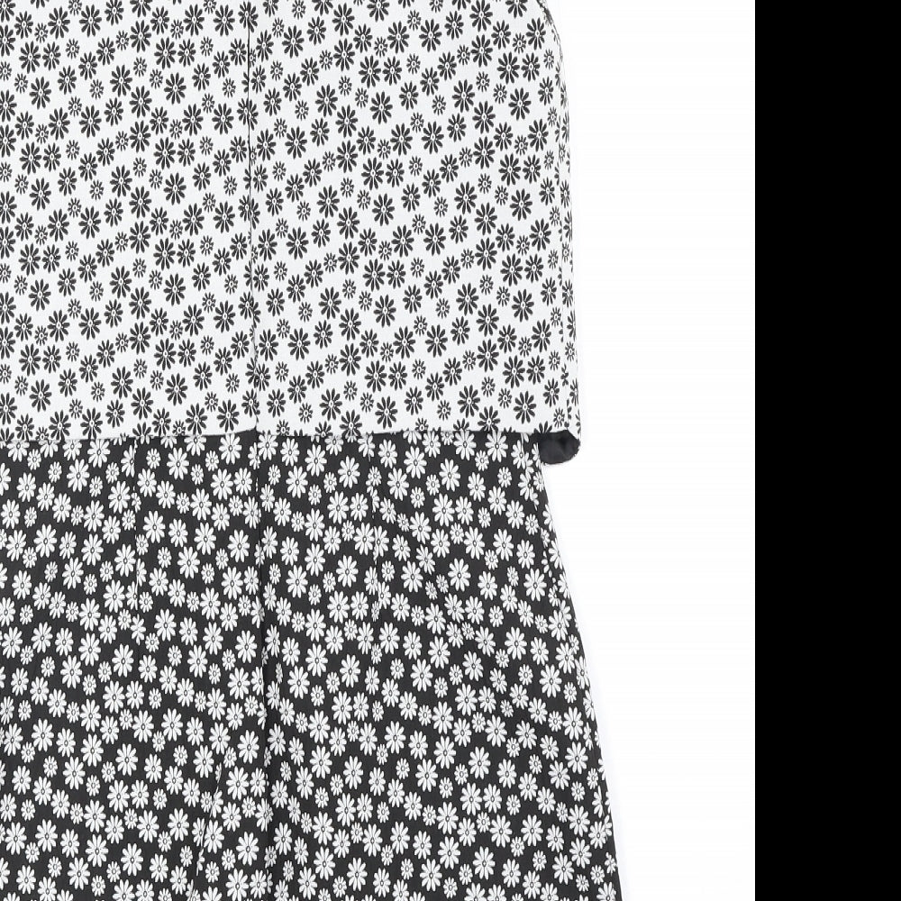 Miss Selfridge Womens Black Floral Polyester A-Line Size 8 Round Neck Zip