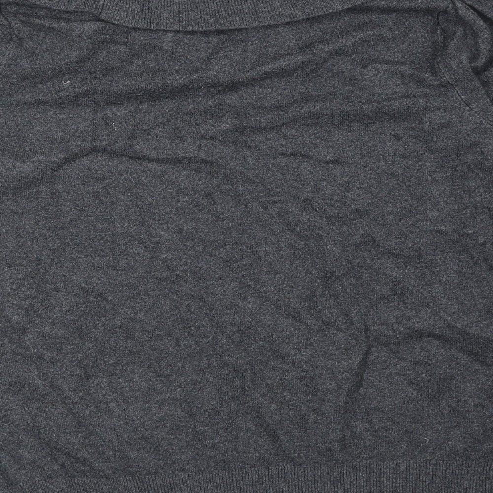 Marks and Spencer Womens Grey Mock Neck Viscose Henley Jumper Size 14