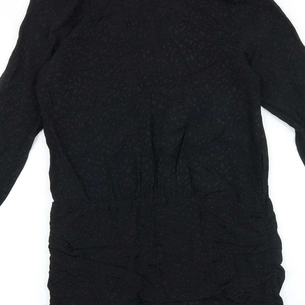 Zara Womens Black Geometric Polyester Shirt Dress Size S V-Neck Button