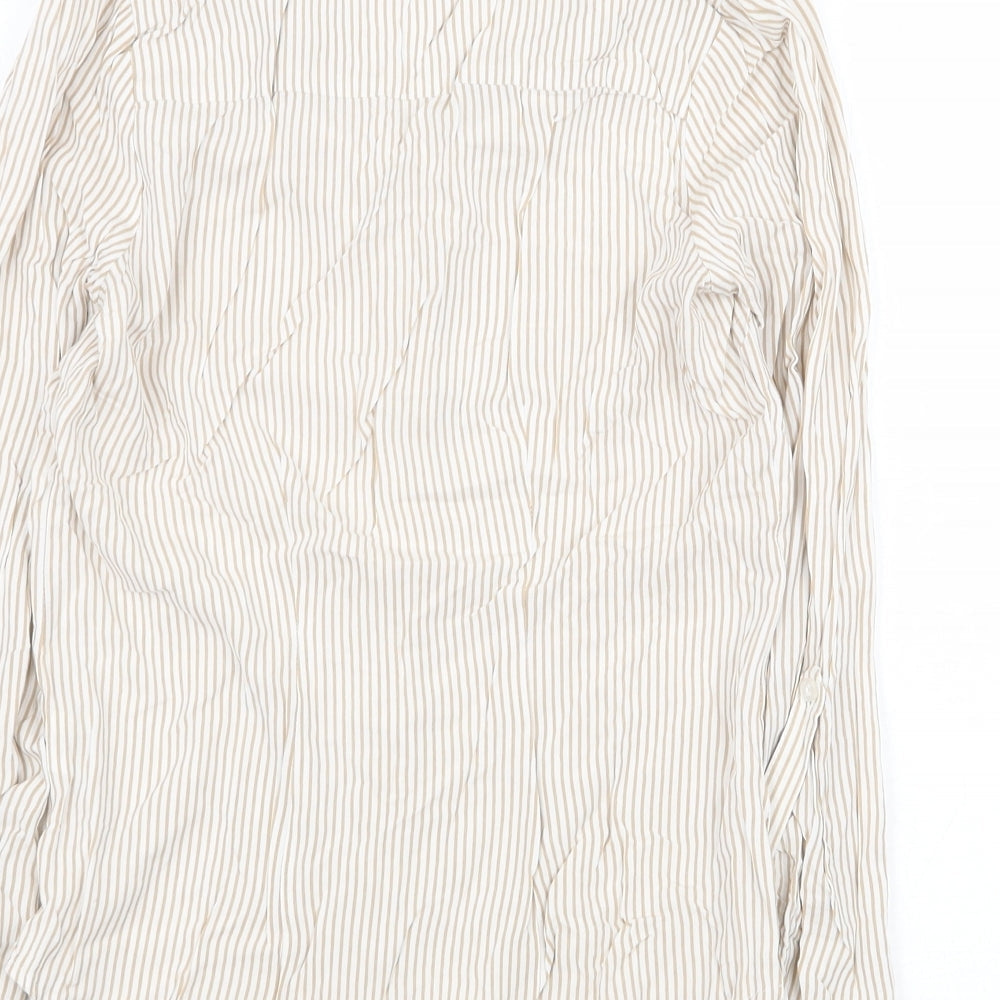 Atmosphere Womens Beige Striped Viscose Basic Blouse Size 6 V-Neck