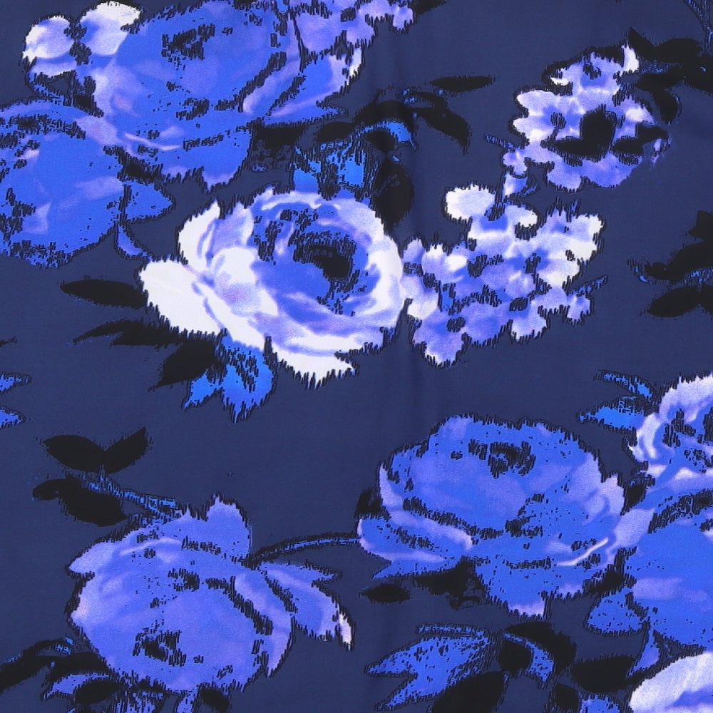 New Look Womens Blue Floral Polyester Kimono Blouse Size 8 V-Neck