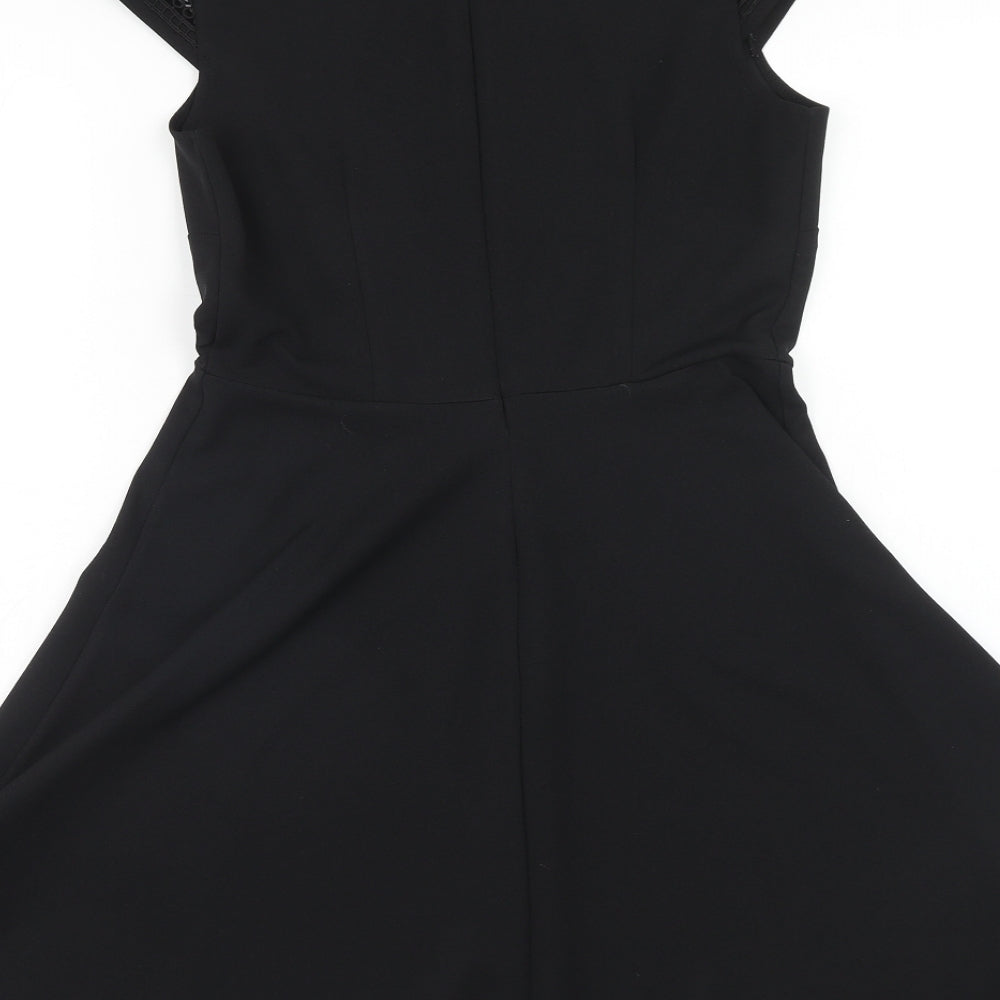 H&M Womens Black Polyester Fit & Flare Size S Round Neck Zip - Lace Detail