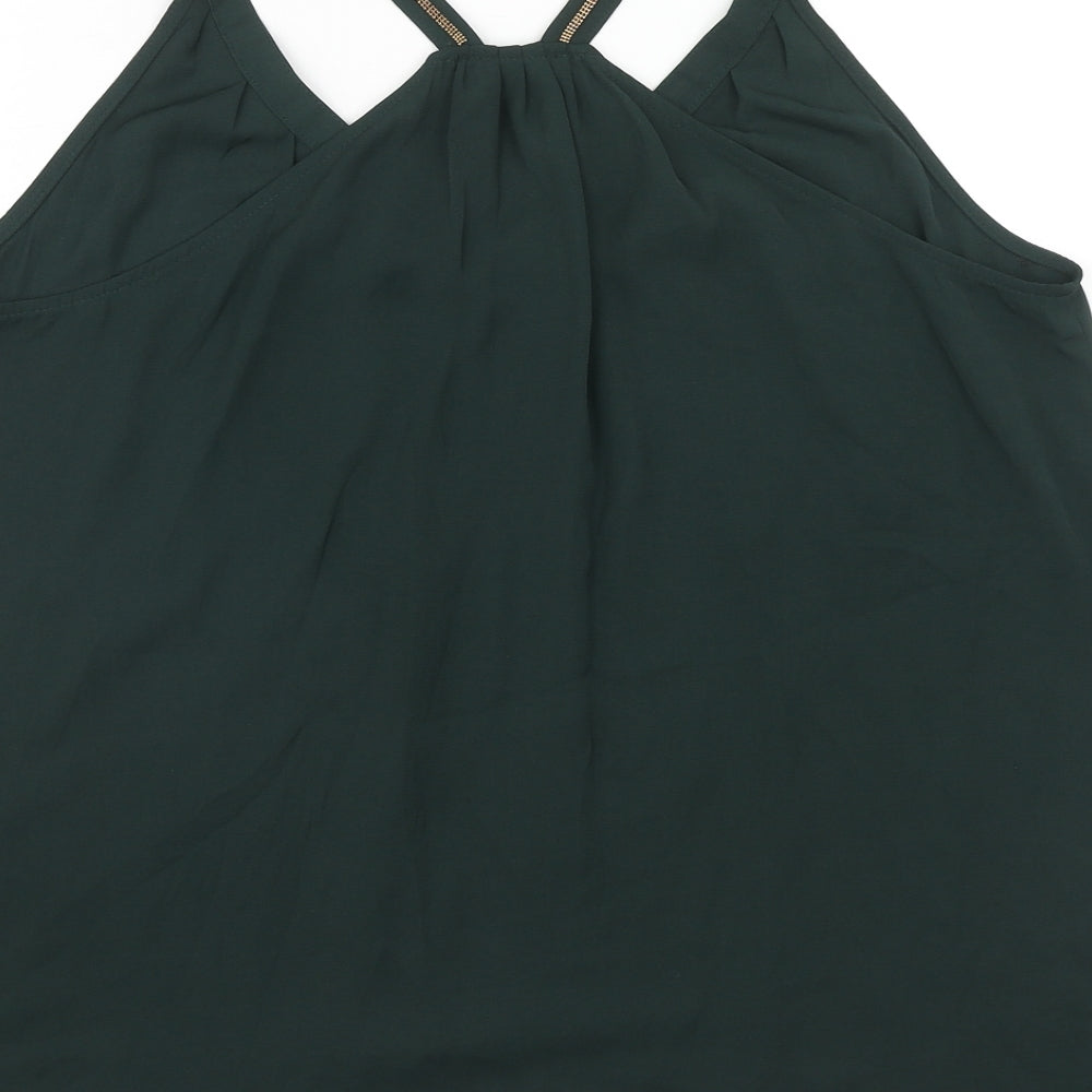 H&M Womens Green Polyester Basic Tank Size 8 V-Neck