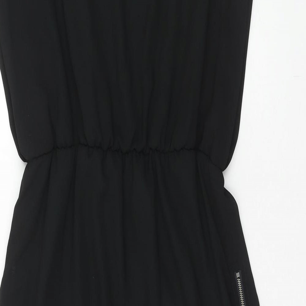 infront Womens Black Polyester A-Line Size S Boat Neck Zip