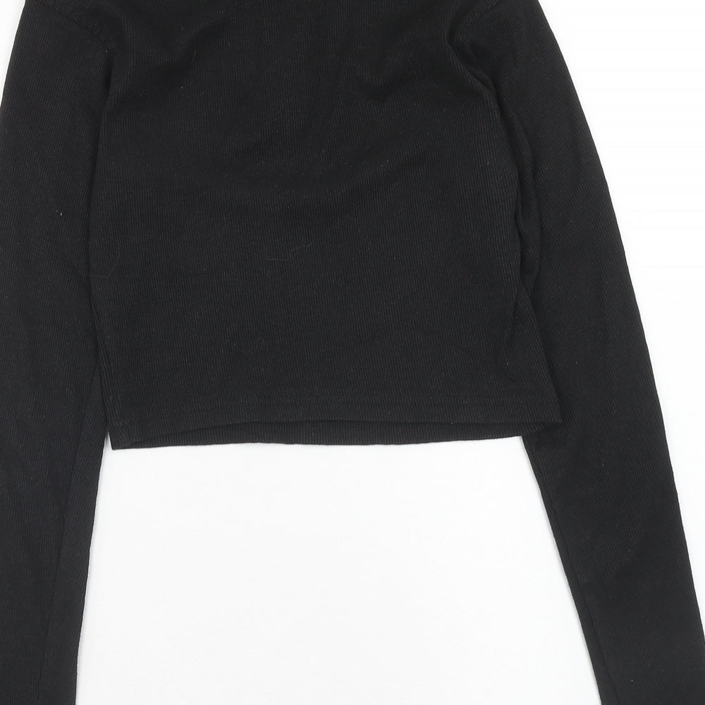 PRETTYLITTLETHING Womens Black Camel Cropped Blouse Size M High Neck - Ribbed