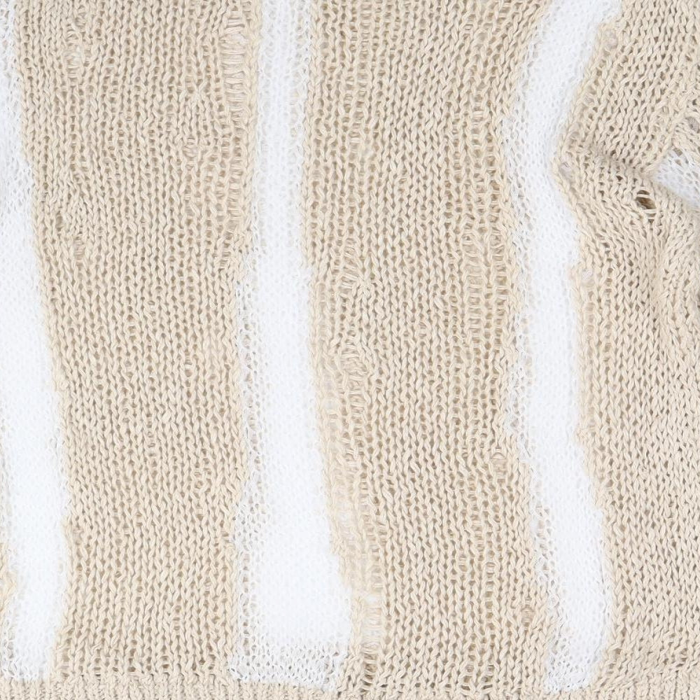 Zara Womens Beige Round Neck Striped Polyester Pullover Jumper Size S