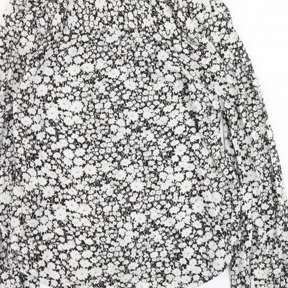 Marks & Spencer Womens Black Floral Viscose Basic Blouse Size 6 V-Neck