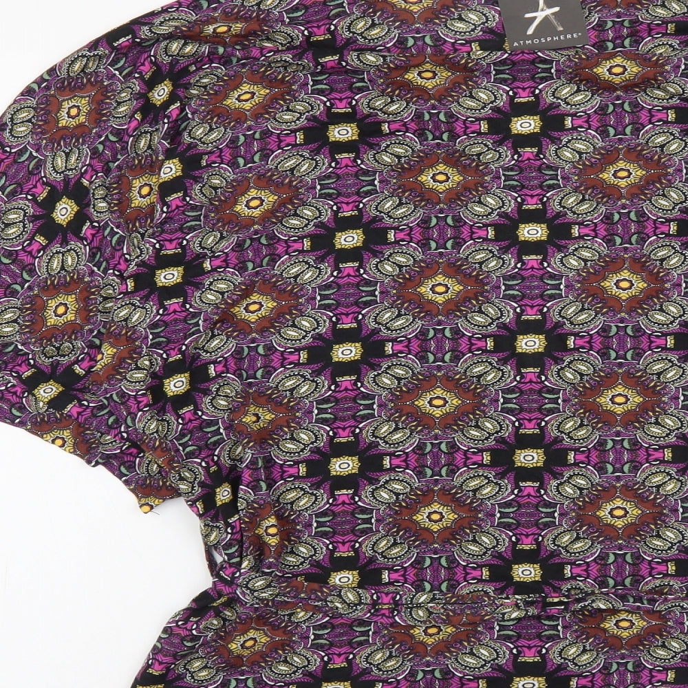 Atmosphere Womens Multicoloured Geometric Viscose Basic Blouse Size M V-Neck