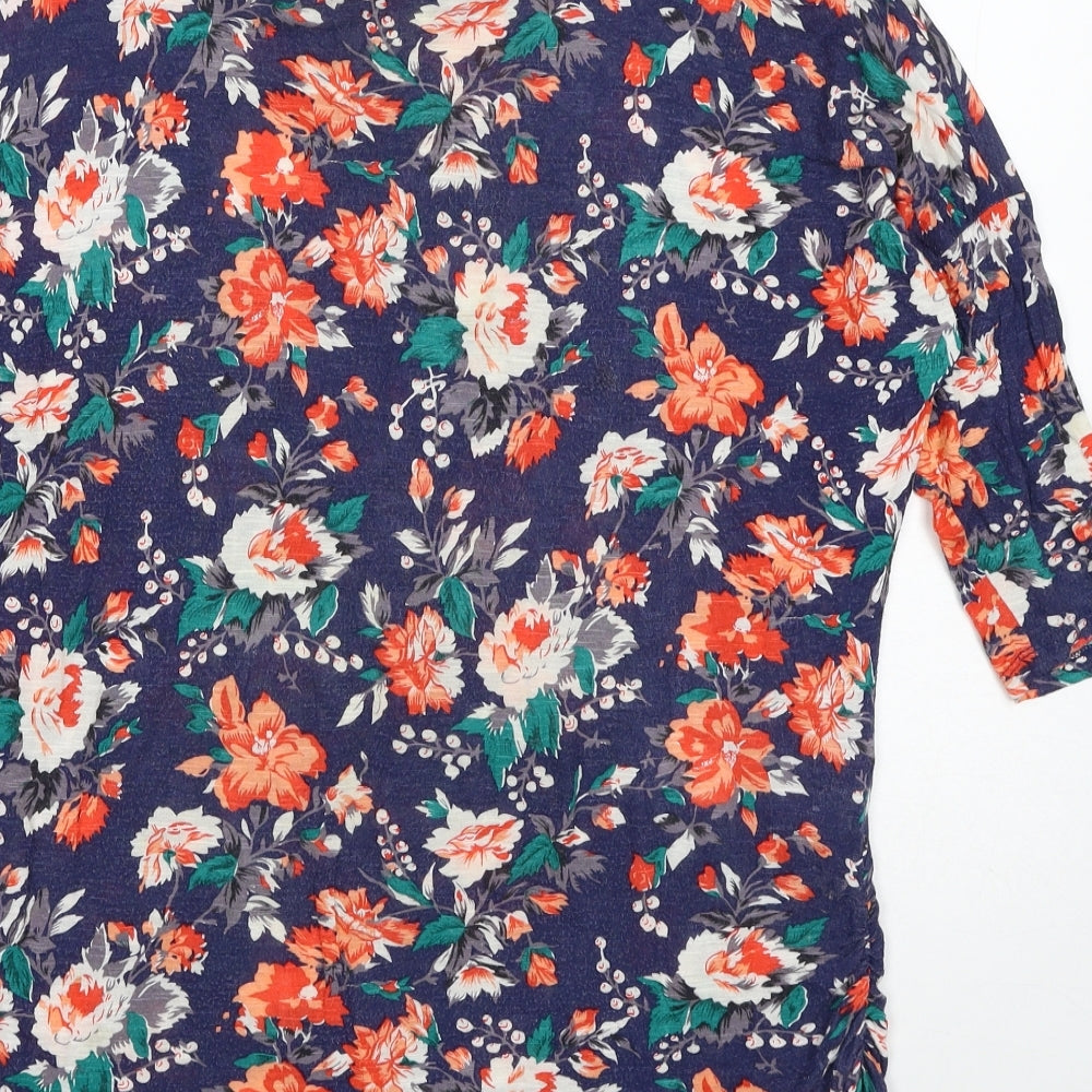 Oasis Womens Multicoloured Floral Viscose Basic T-Shirt Size S Boat Neck