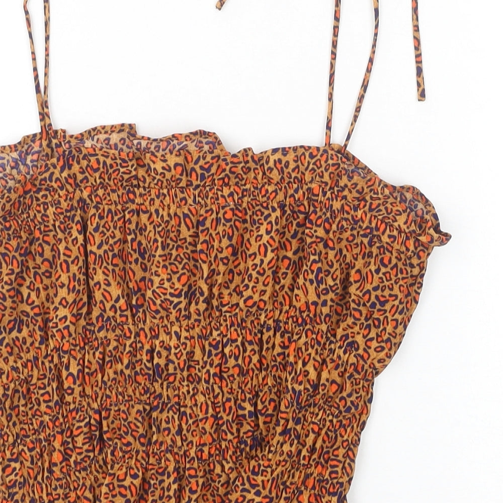 Topshop Womens Brown Animal Print Polyester Camisole Tank Size 6 Square Neck - Leopard Print Peplum