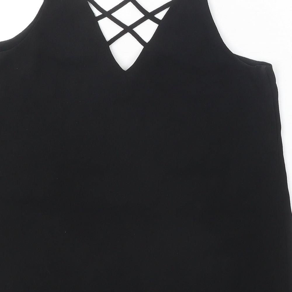 River Island Womens Black Polyester Camisole Tank Size 8 V-Neck - Cross Back Strap Detail