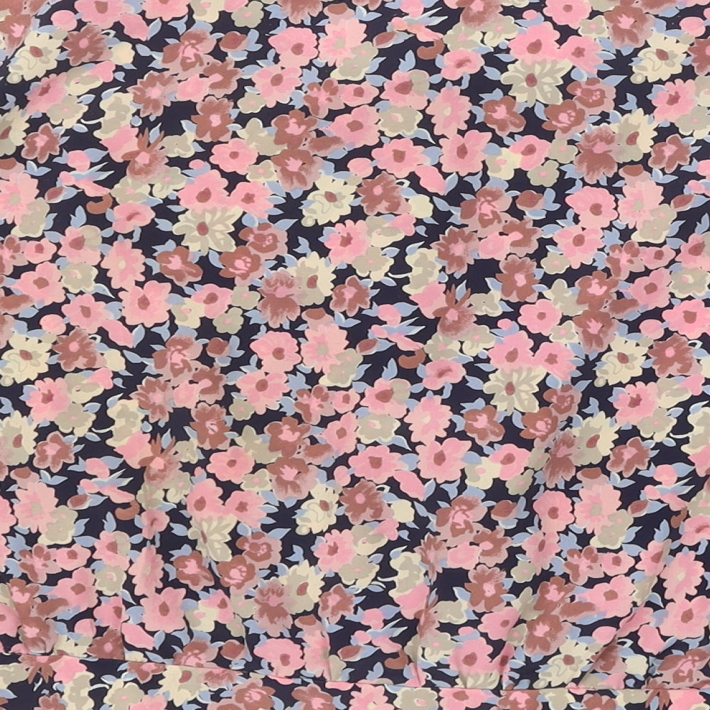 Littlewoods Womens Pink Floral Polyester Cropped Button-Up Size 18 Scoop Neck