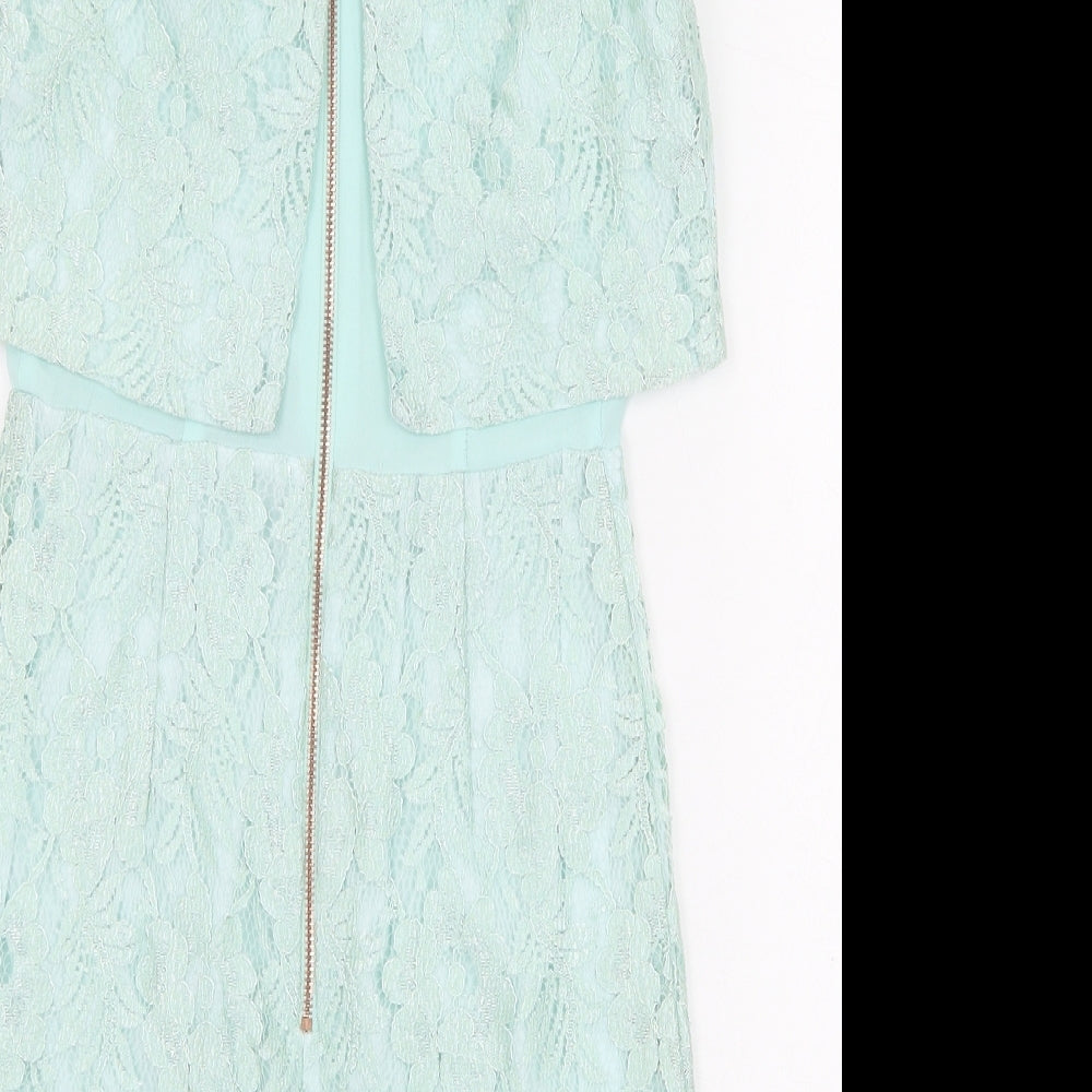 Topshop Womens Green Polyester Mini Size 4 Boat Neck Zip