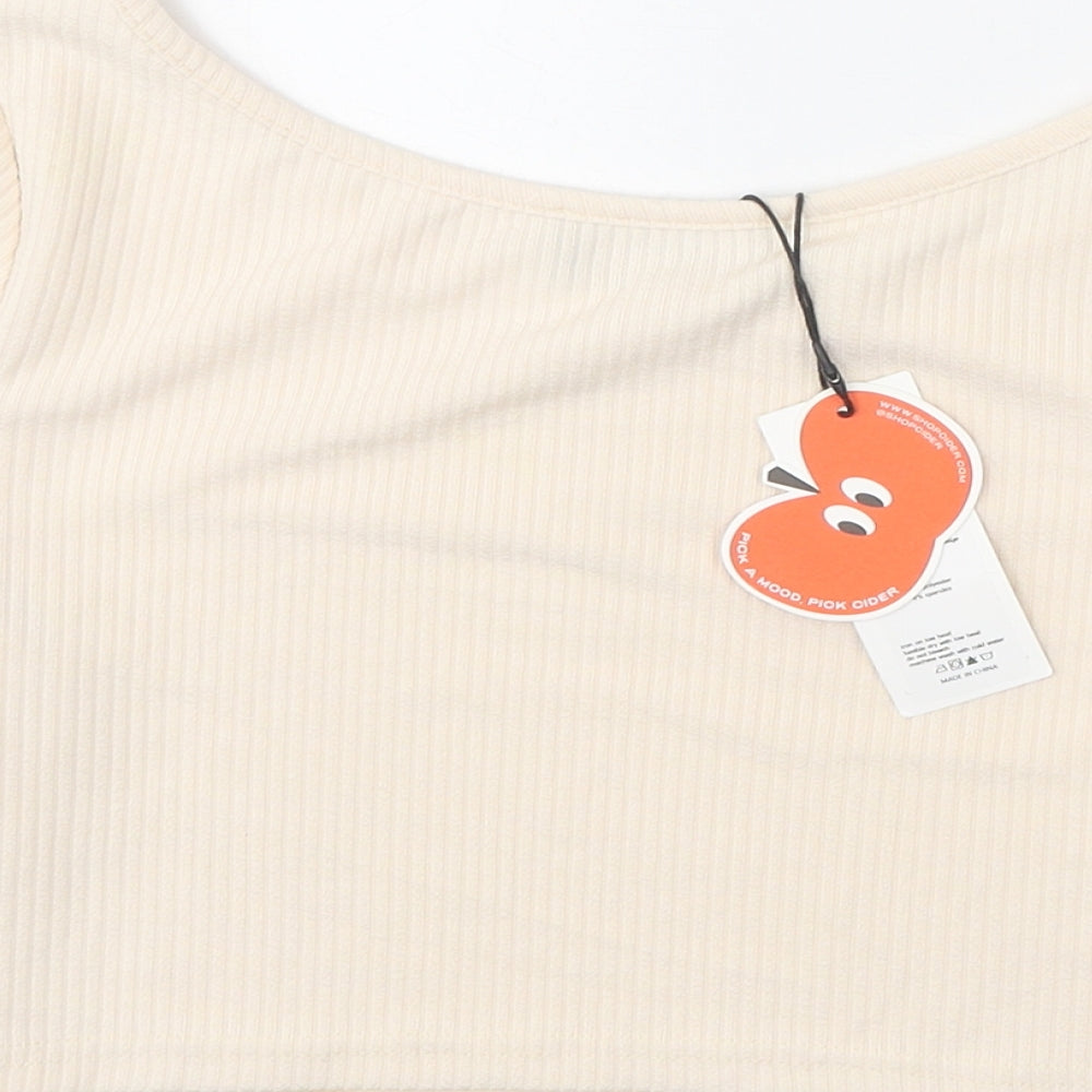 Cider Womens Beige Polyester Cropped T-Shirt Size M Boat Neck
