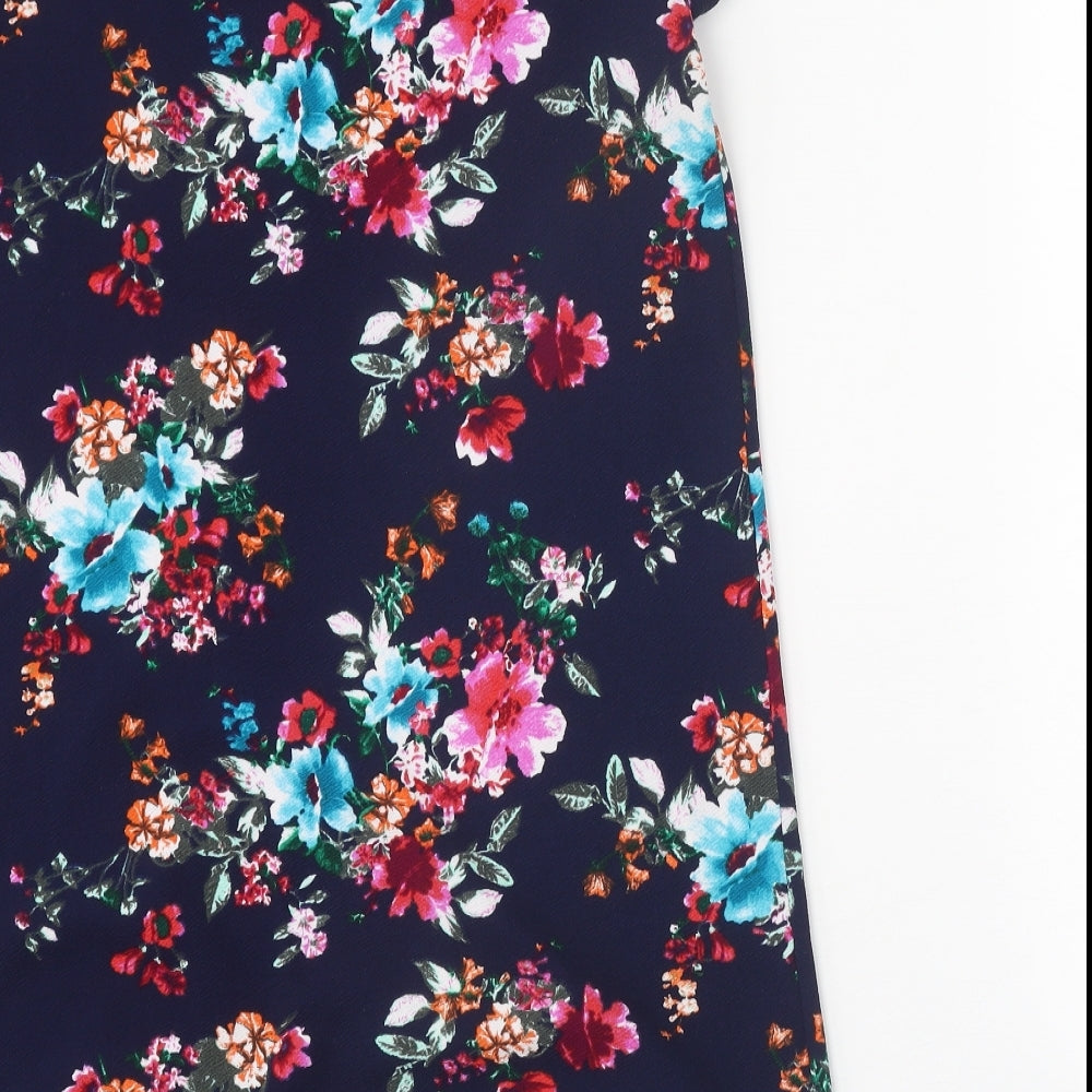 Boohoo Womens Blue Floral Polyester T-Shirt Dress Size 12 Boat Neck Pullover