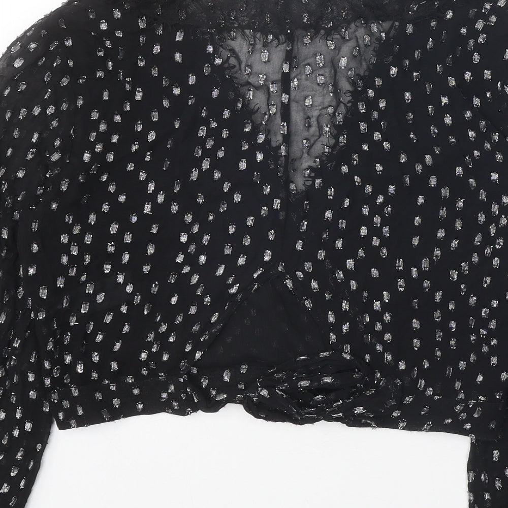 Preworn Womens Black Geometric Viscose Basic Blouse Size 10 V-Neck