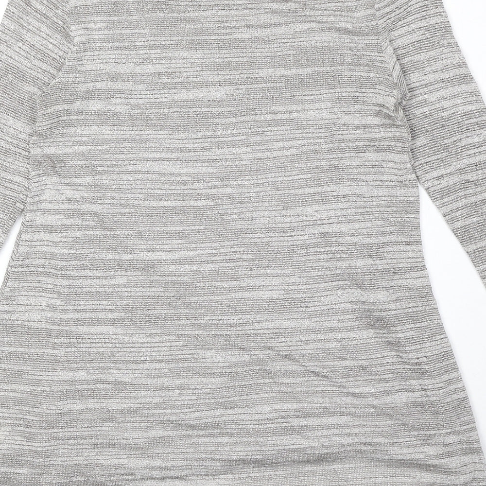 Phase Eight Womens Grey Striped Viscose Basic Blouse Size 10 Round Neck