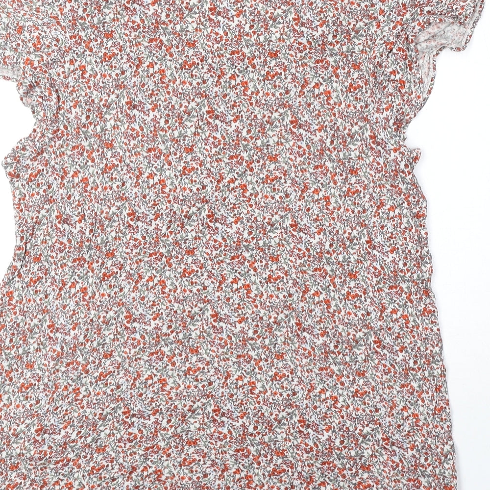 H&M Womens Red Floral Viscose Basic T-Shirt Size S Boat Neck