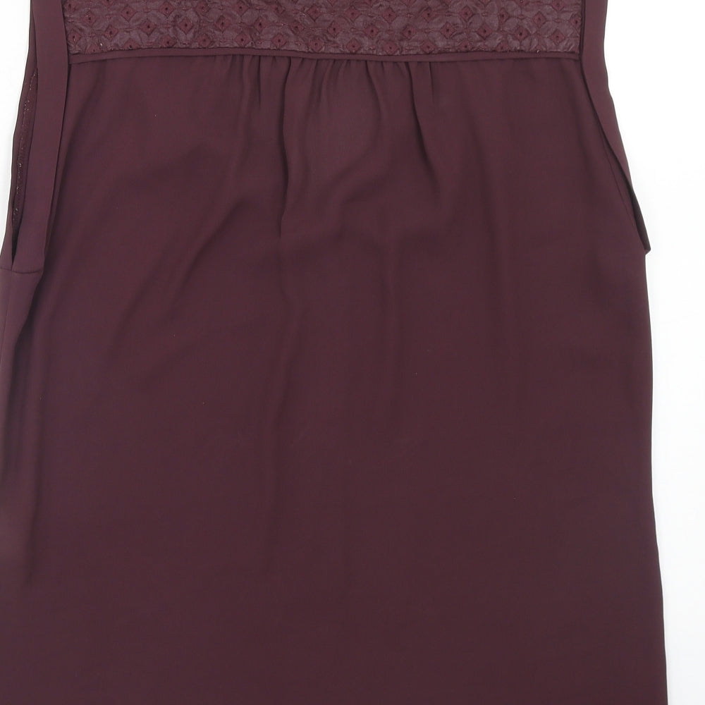 Warehouse Womens Purple Polyester Basic Tank Size 14 V-Neck - Broderie Anglaise Detail