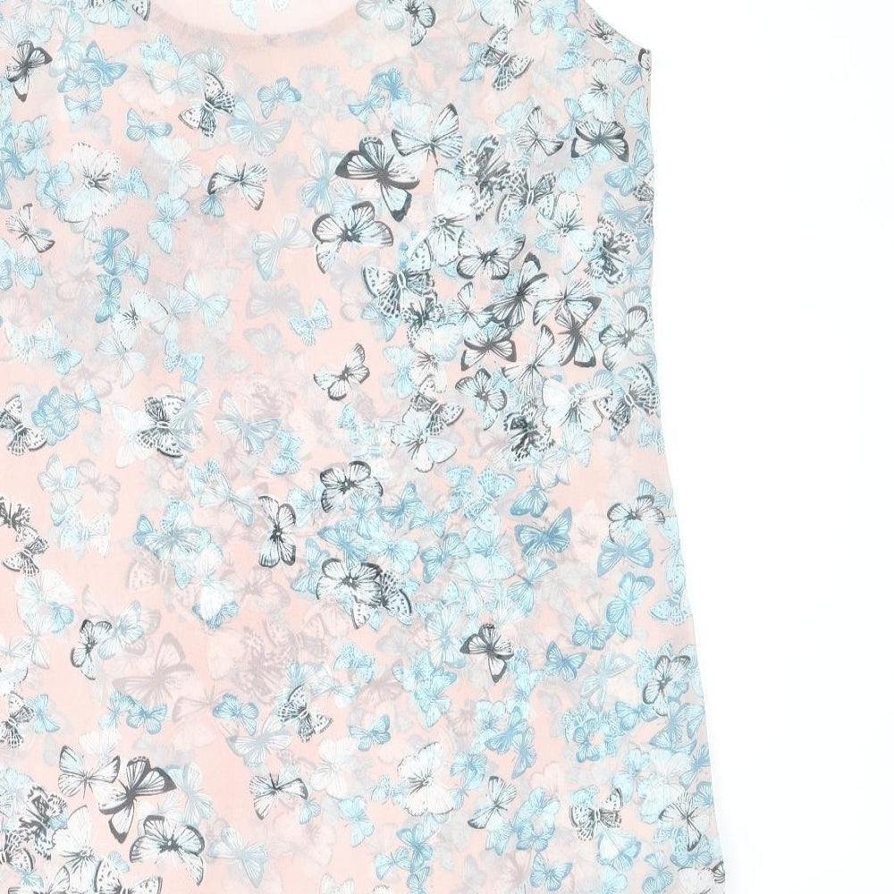 Select Womens Pink Geometric Polyester Basic Tank Size 10 Round Neck - Butterfly Print