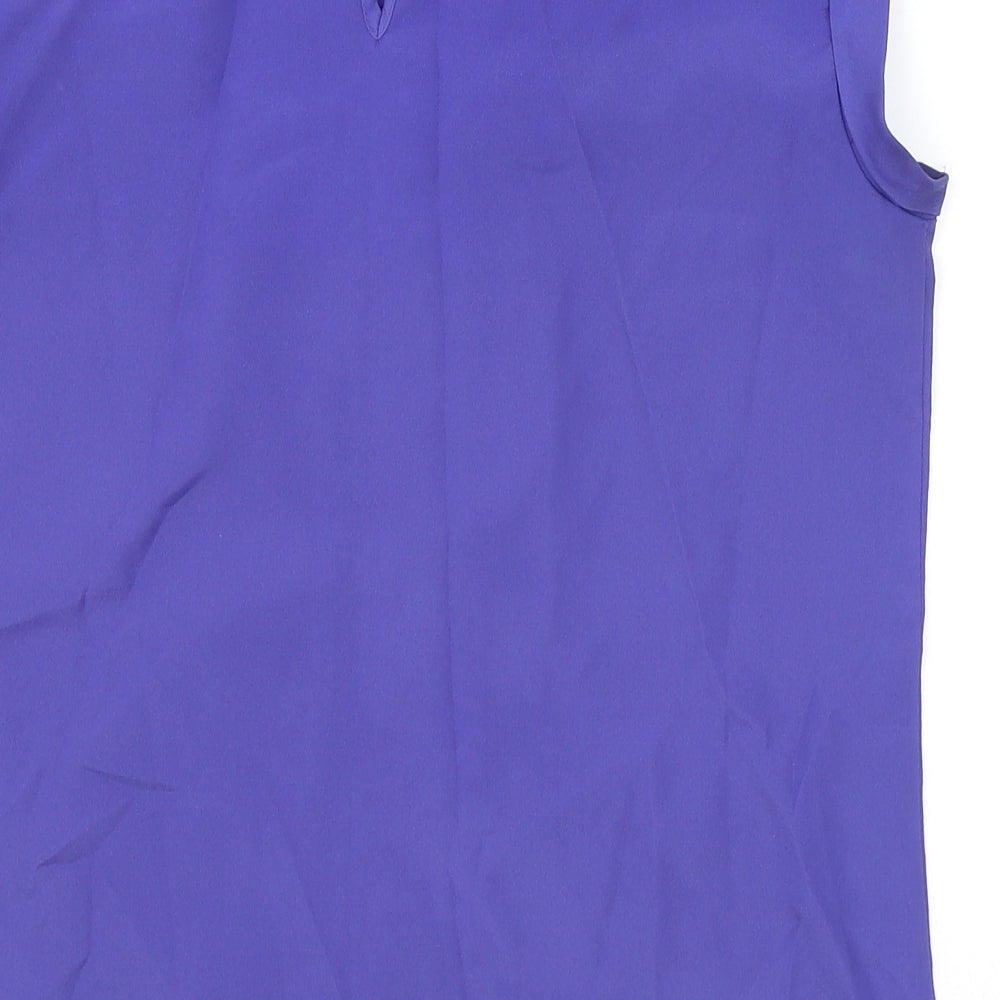 Oasis Womens Blue Polyester Basic Blouse Size 10 Round Neck - Front Pleat Detail