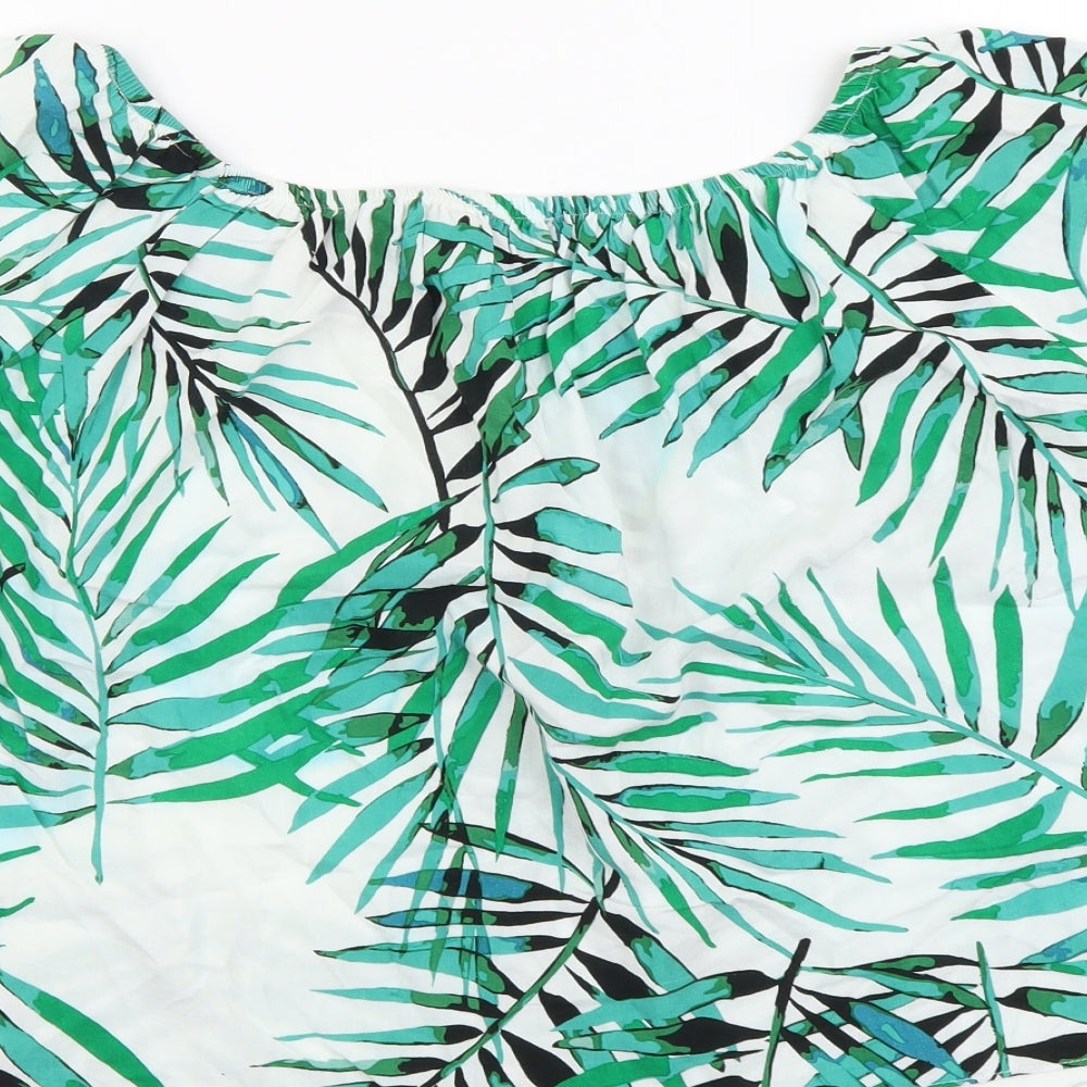 Atmosphere Womens Green Geometric Viscose Basic Blouse Size 12 Boat Neck - Leaf Pattern