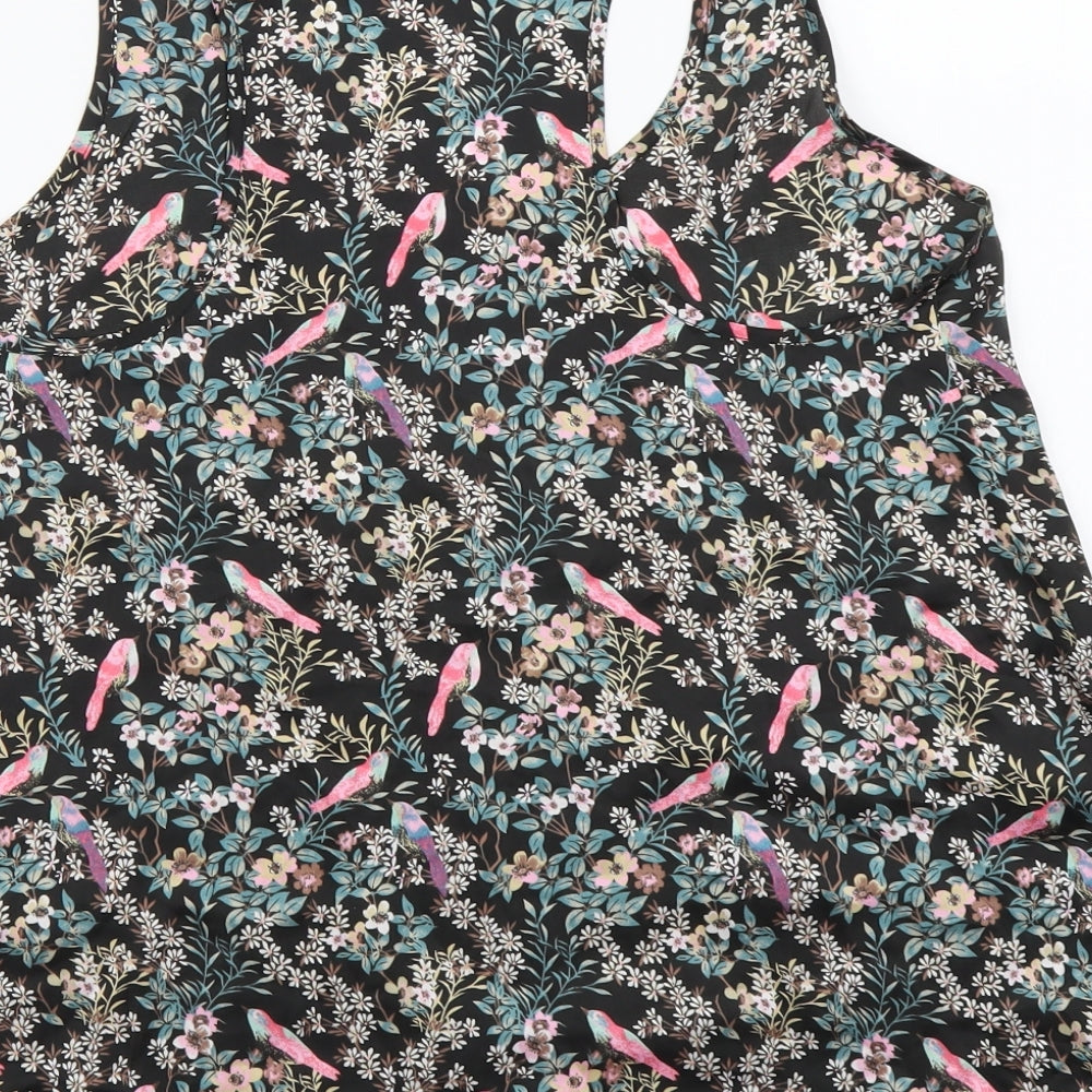 Accessorize Womens Black Floral Polyester Basic Tank Size L Scoop Neck