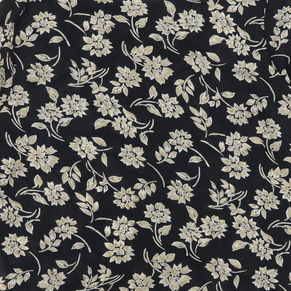 C&A Womens Black Floral Polyester Basic Button-Up Size 14 Round Neck