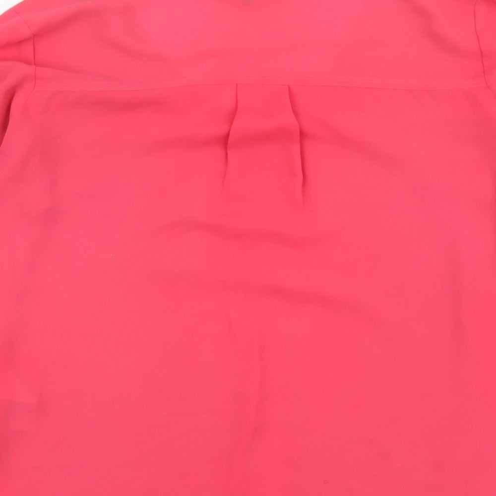 Warehouse Womens Pink Polyester Basic Blouse Size 10 V-Neck