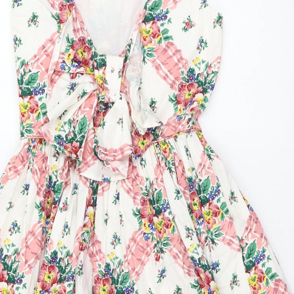 New Look Womens Multicoloured Floral Cotton Fit & Flare Size 10 V-Neck Zip