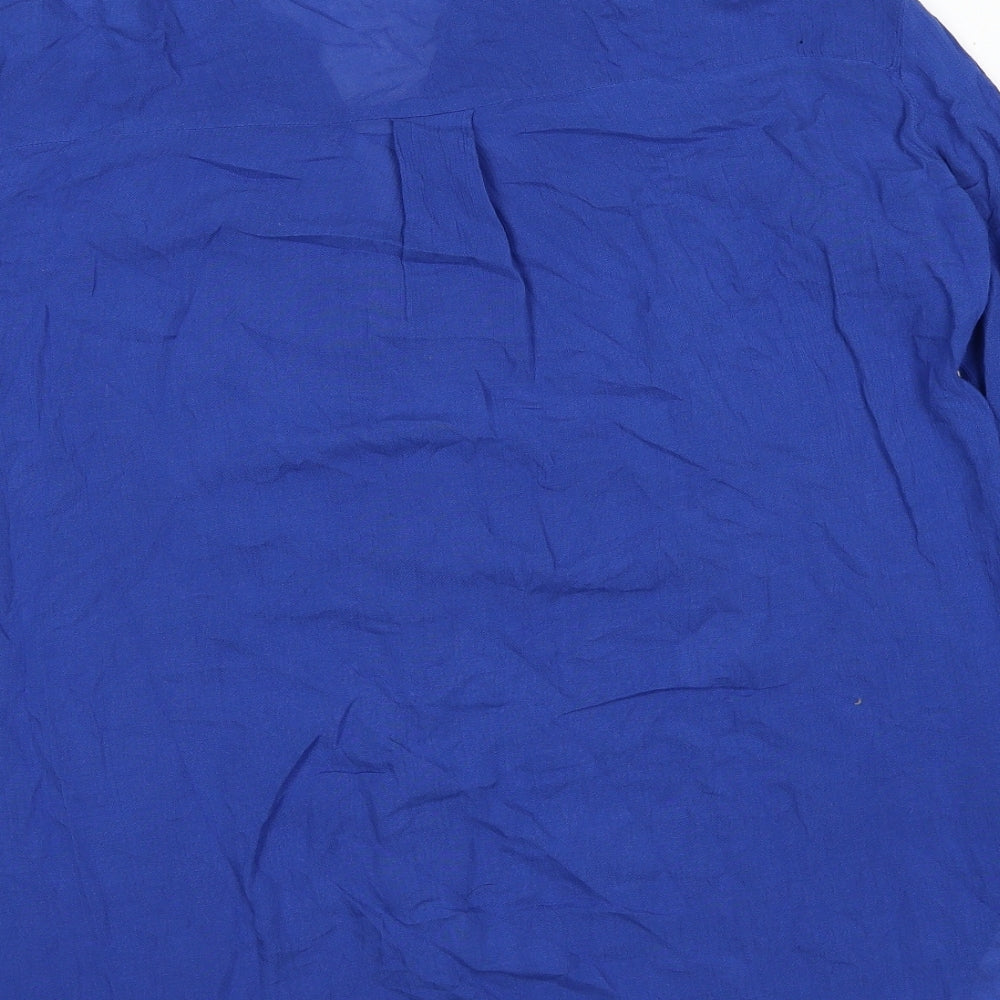 Together Womens Blue Viscose Basic Button-Up Size S V-Neck - Lace Detail