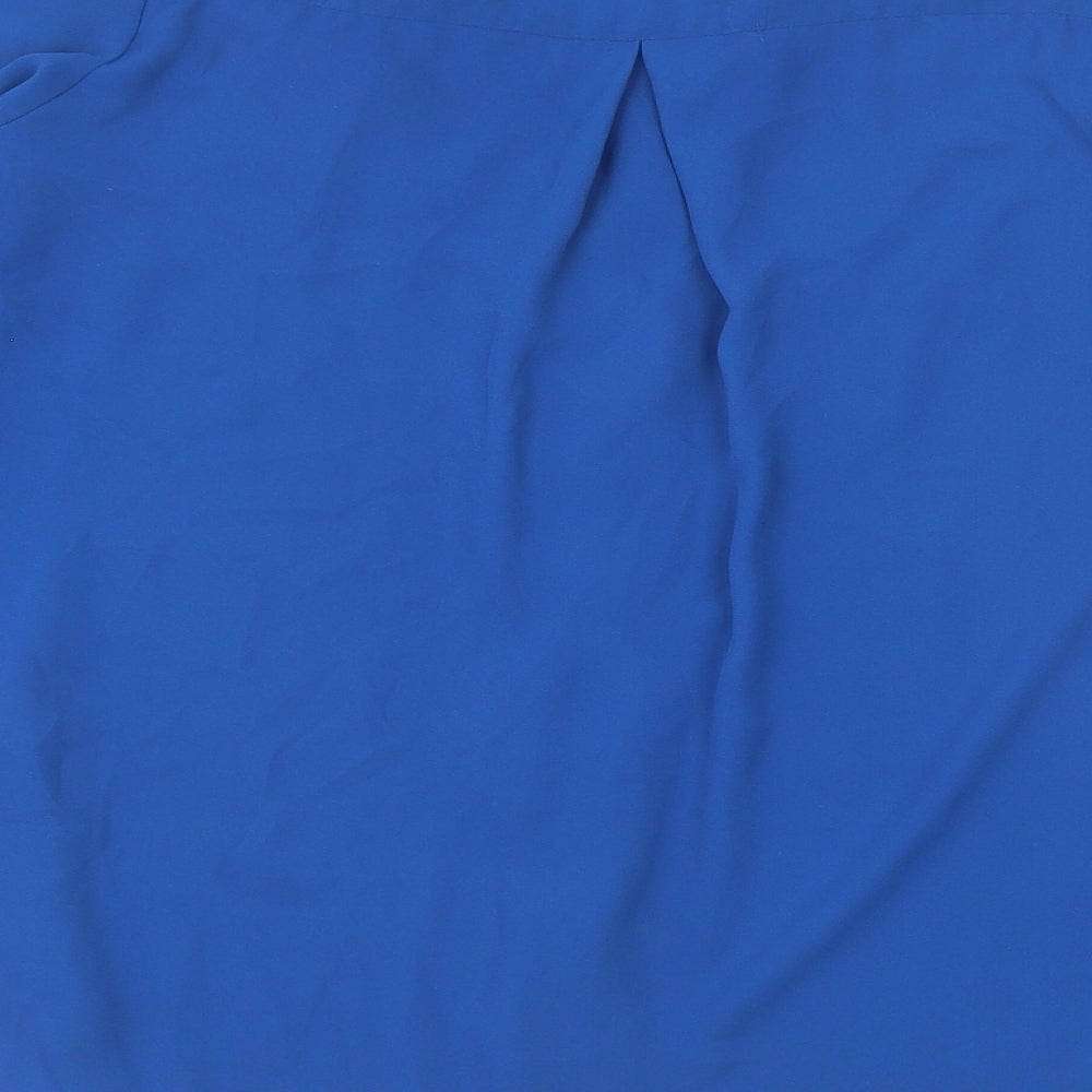 Warehouse Womens Blue Polyester Basic Blouse Size 8 V-Neck