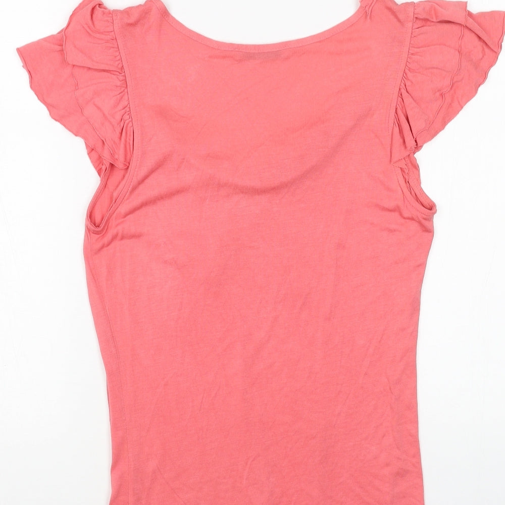 Oasis Womens Pink Cotton Basic T-Shirt Size M Scoop Neck