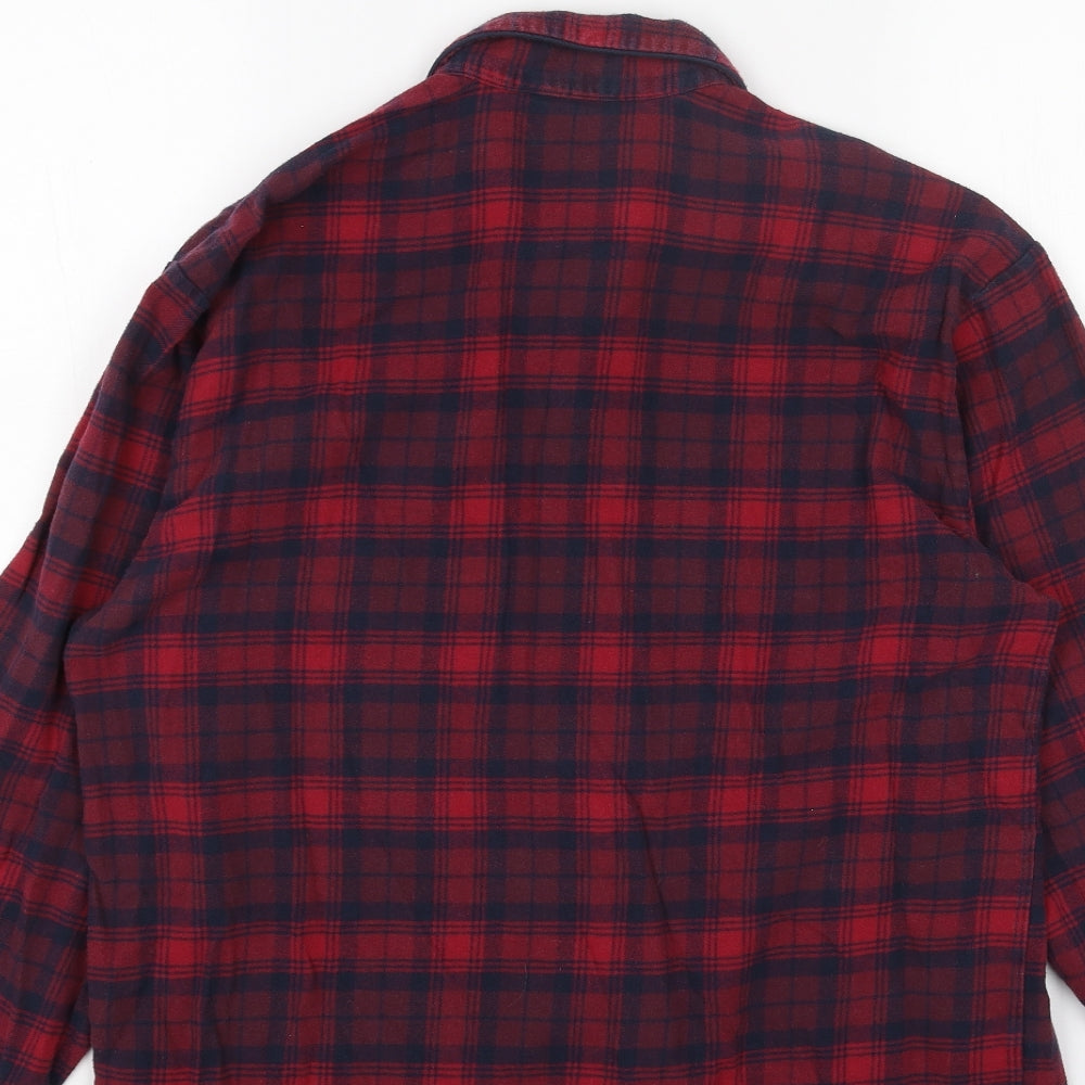 Marks & Spencer Womens Red Geometric Cotton Basic Button-Up Size S V-Neck