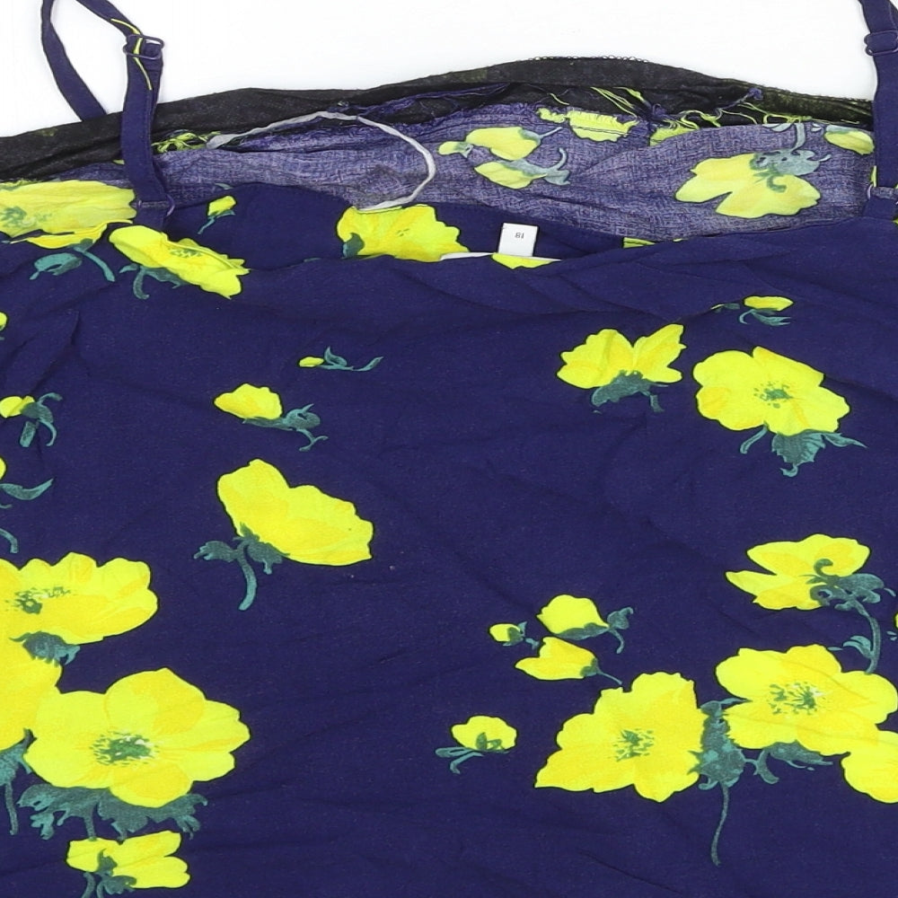 Warehouse Womens Blue Floral Viscose Camisole Tank Size 18 Square Neck