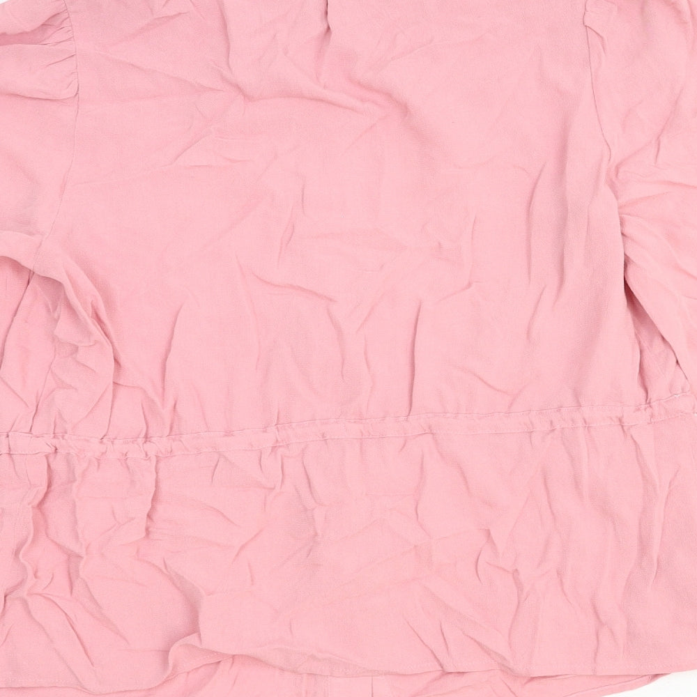Marks & Spencer Womens Pink Viscose Basic Blouse Size 6 Round Neck - Lace Detail Drawstring Waist